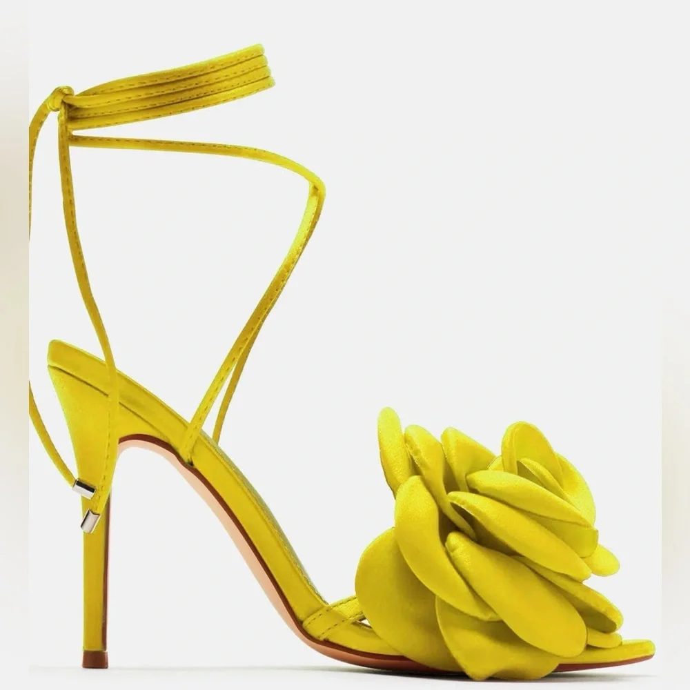 Fashion Nova Yellow Rose Slingback Heels - Picture 3 of 7